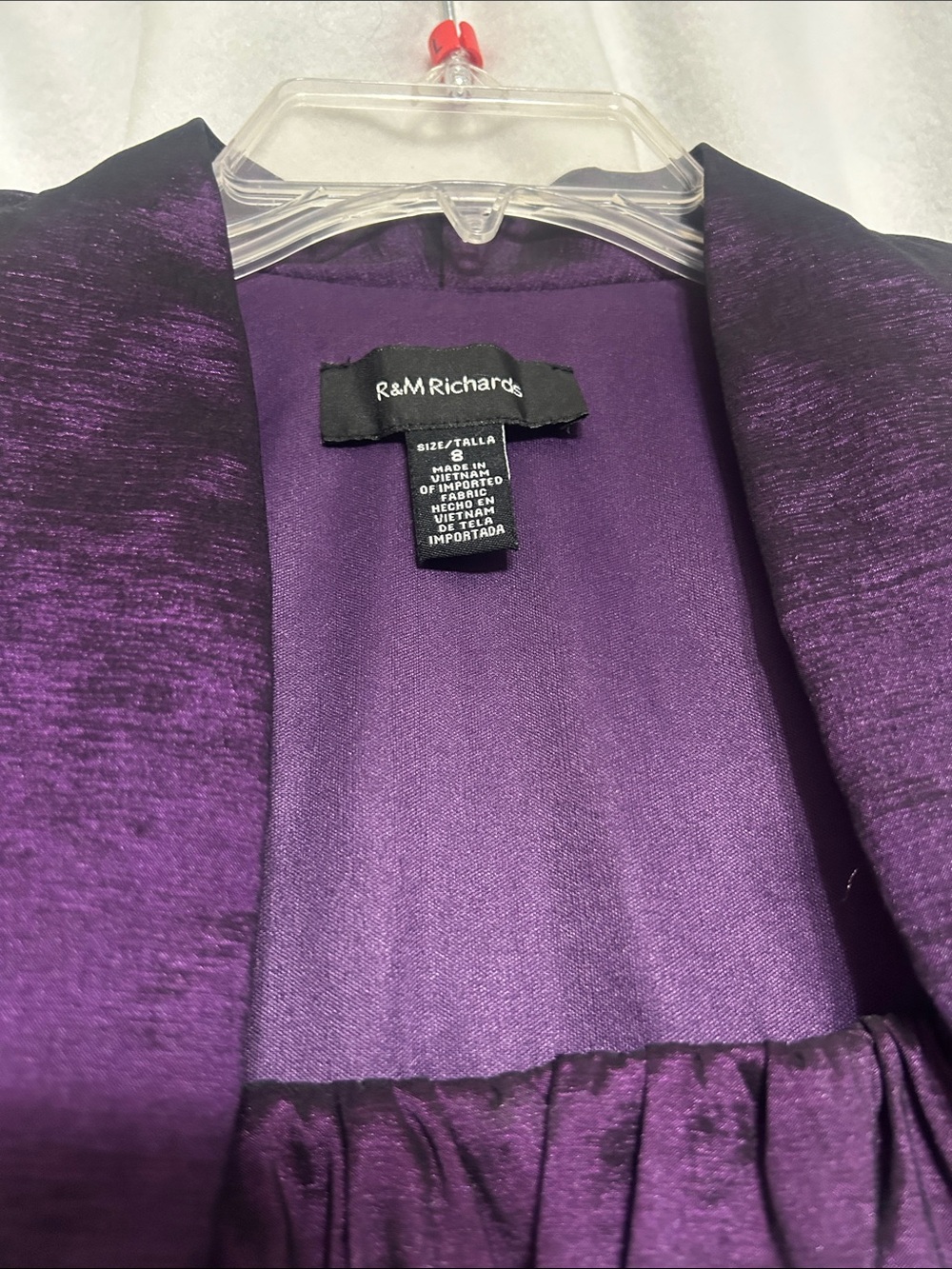R & M Richards Purple Satin Ruffle Sheath Dress with Bolero - Picture 3 of 13